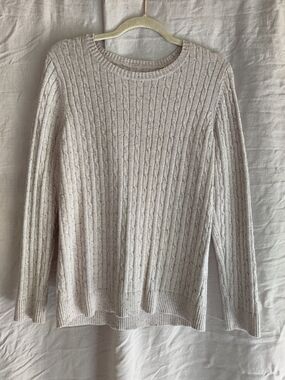 Women's Cream Cable Knit Sweater - Lightweight Long Sleeve